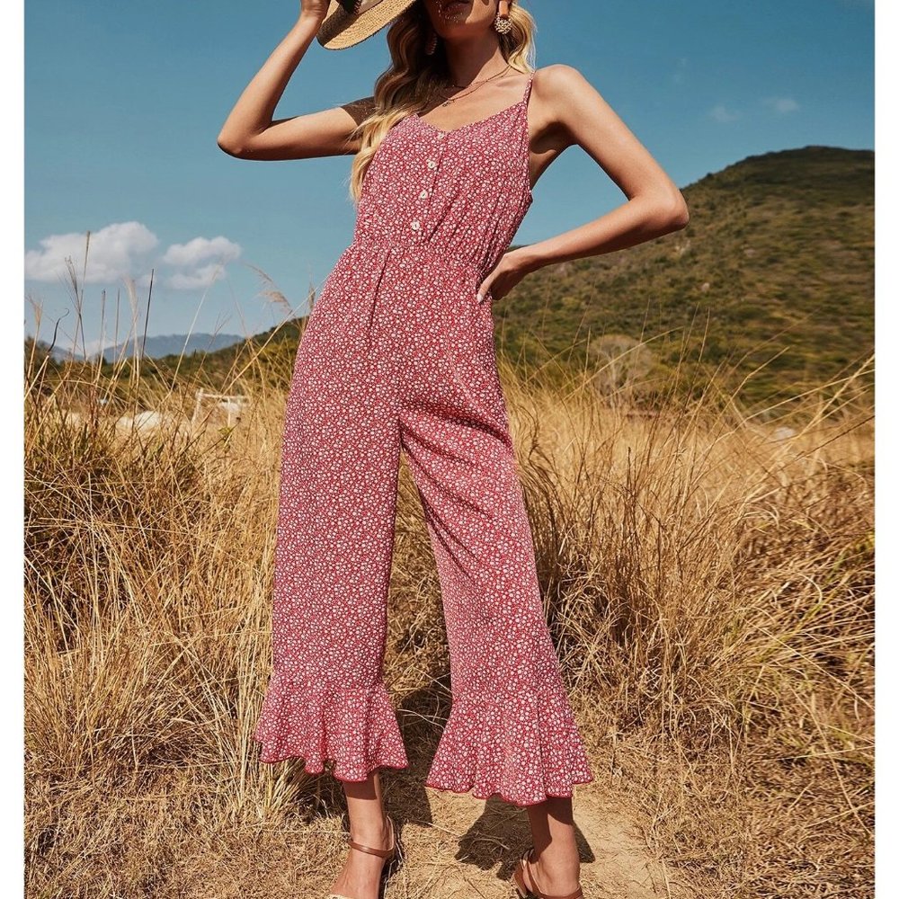 NEW!  Size 8/10 Floral Ruffle Hem Cami Jumpsuit